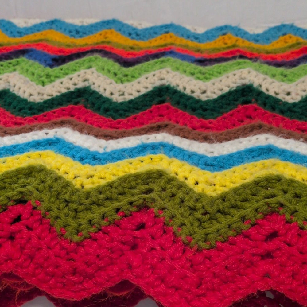 Handmade Vintage Multicolor Throw Handmade Colorful Afghan Crochet Blanket Chevr